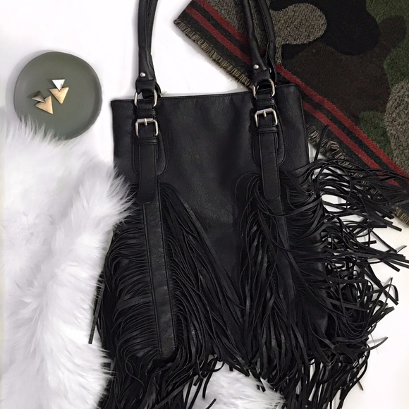 ANGL Handbags - Faux Leather Fringe Bag